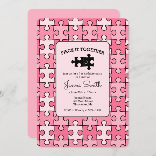 Zoet Roze Zwart Stuk Het Samen Puzzel Verjaardag Kaart (Voorkant / Achterkant)