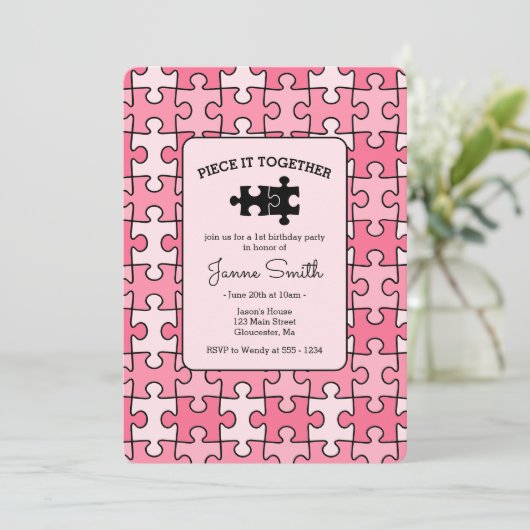 Zoet Roze Zwart Stuk Het Samen Puzzel Verjaardag Kaart (Staand voorkant)
