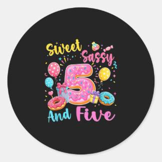 Zoet, sassy en vijf 5de verjaardag zoete donut ronde sticker