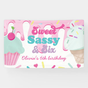 Zoet, Sassy en Zes Ijs en Taart Verjaardag Spandoek
