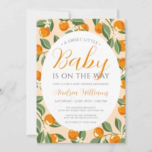 Zoet Sinaasappel Bloementakken Citrus Baby shower Kaart (Voorkant)