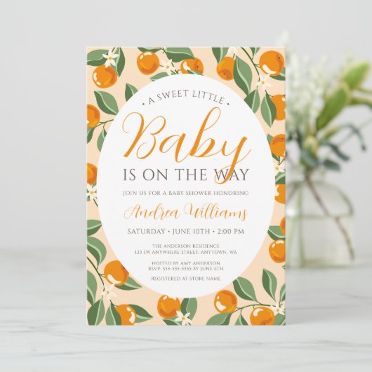 Zoet Sinaasappel Bloementakken Citrus Baby shower Kaart (Staand voorkant)