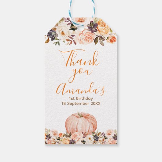 Zoet Sinaasappel Pompoen 1e Verjaardag Waterverf Cadeaulabel (Achterkant)