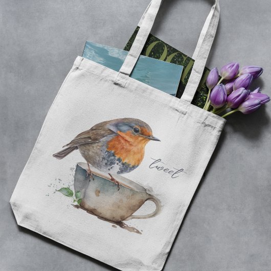 Zoet Sinaasappel Robin Bird Teacup Waterverf Tote Bag