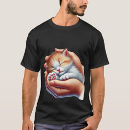 Zoet slapend kitten in handen Klein calico katje   T-shirt