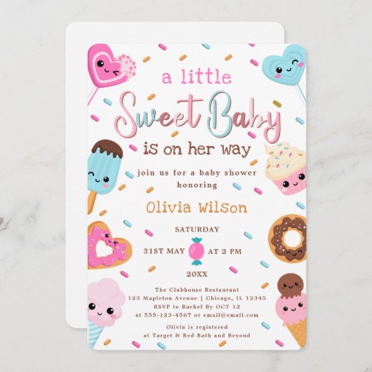 Zoet Snoep Land Strooit Donut Baby shower Kaart (Voorkant / Achterkant)