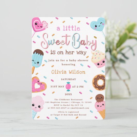 Zoet Snoep Land Strooit Donut Baby shower Kaart (Staand voorkant)