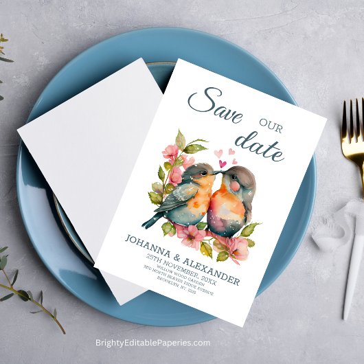Zoet Stel Liefdesvogels Waterverf Bruiloft Save The Date