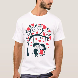 Zoet Stel op Schommel Grafische Romantische Hart B T-shirt