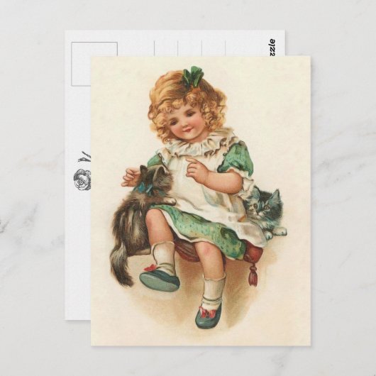 Zoet Victoriaans meisje en Kittens  Briefkaart (Voorkant / Achterkant)