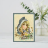 Zoet Victoriaans meisje in blauw Briefkaart (Staand voorkant)