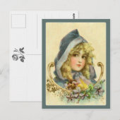 Zoet Victoriaans meisje in blauw Briefkaart (Voorkant / Achterkant)