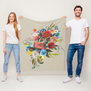Zoet Watercolor Boeket Taupe Aanpasbaar Fleece Deken