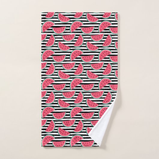 Zoet watermelon op Stripes Black & White Pattern Bad Handdoek (Handdoek)