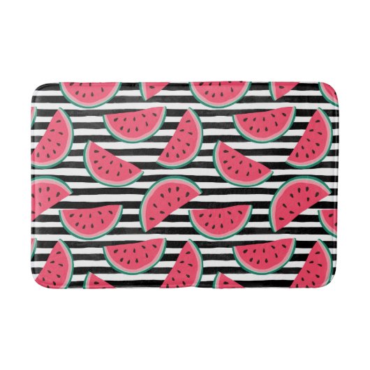 Zoet watermelon op Stripes Black & White Pattern Badmat (Voorkant)