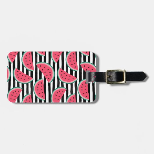 Zoet watermelon op Stripes Black & White Pattern Bagagelabel (Voorkant horizontaal)
