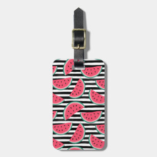 Zoet watermelon op Stripes Black & White Pattern Bagagelabel