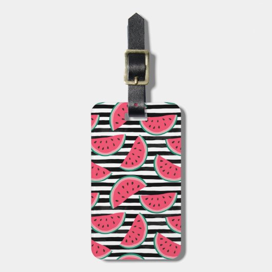 Zoet watermelon op Stripes Black & White Pattern Bagagelabel (Voorkant verticaal)