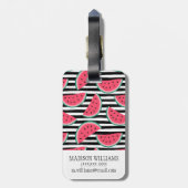 Zoet watermelon op Stripes Black & White Pattern Bagagelabel (Achterkant verticaal)