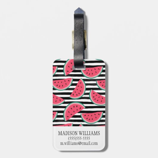 Zoet watermelon op Stripes Black & White Pattern Bagagelabel (Achterkant verticaal)