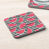 Zoet watermelon op Stripes Black & White Pattern Bier Onderzetter (Linkerzijde)