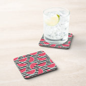 Zoet watermelon op Stripes Black & White Pattern Bier Onderzetter (Rechterzijde)