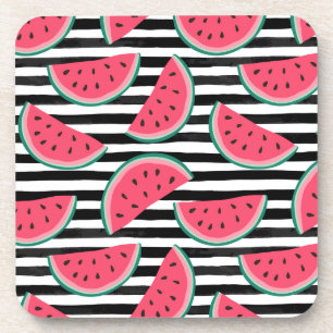 Zoet watermelon op Stripes Black & White Pattern Bier Onderzetter