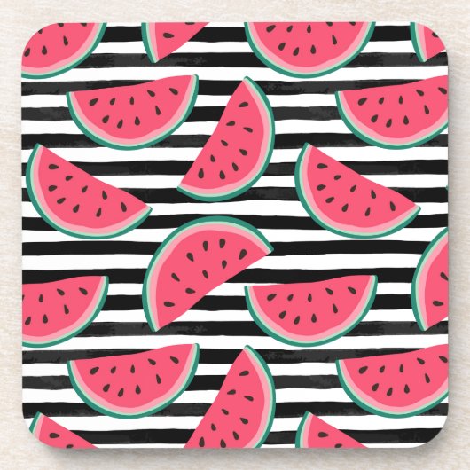 Zoet watermelon op Stripes Black & White Pattern Bier Onderzetter (Voorkant)