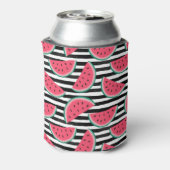 Zoet watermelon op Stripes Black & White Pattern Blikjeskoeler (Blikje Achterkant)