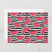 Zoet watermelon op Stripes Black & White Pattern Briefkaart (Voorkant / Achterkant)