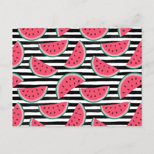 Zoet watermelon op Stripes Black & White Pattern Briefkaart (Voorkant)