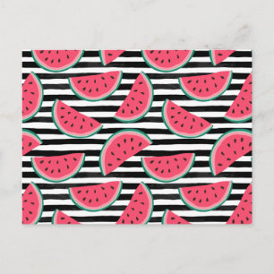 Zoet watermelon op Stripes Black & White Pattern Briefkaart