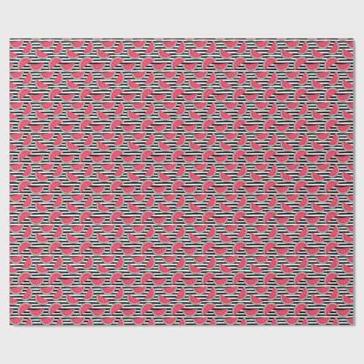 Zoet watermelon op Stripes Black & White Pattern Cadeaupapier (Vlak)