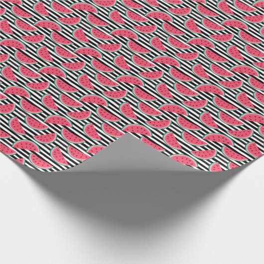 Zoet watermelon op Stripes Black & White Pattern Cadeaupapier (Hoek)