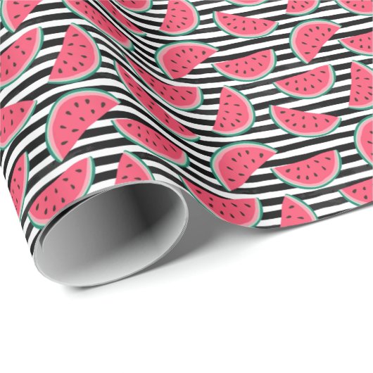 Zoet watermelon op Stripes Black & White Pattern Cadeaupapier (Rol Hoek)