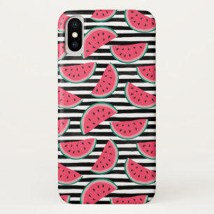 Zoet watermelon op Stripes Black & White Pattern iPhone X Hoesje