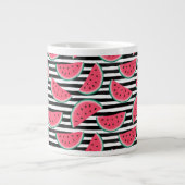 Zoet watermelon op Stripes Black & White Pattern Grote Koffiekop (Voorkant)