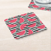 Zoet watermelon op Stripes Black & White Pattern Kartonnen Onderzetters (Gebogen)