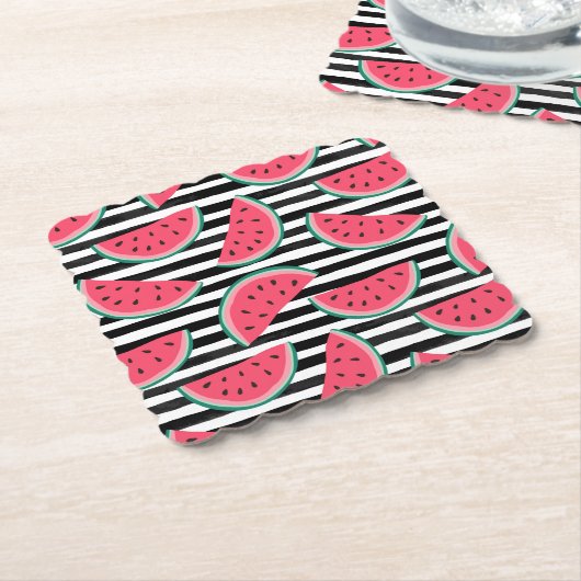 Zoet watermelon op Stripes Black & White Pattern Kartonnen Onderzetters (Gebogen)