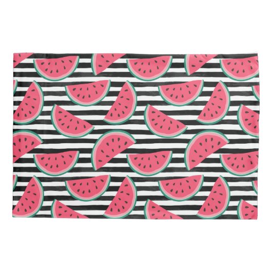 Zoet watermelon op Stripes Black & White Pattern Kussensloop (Achterkant-Links)