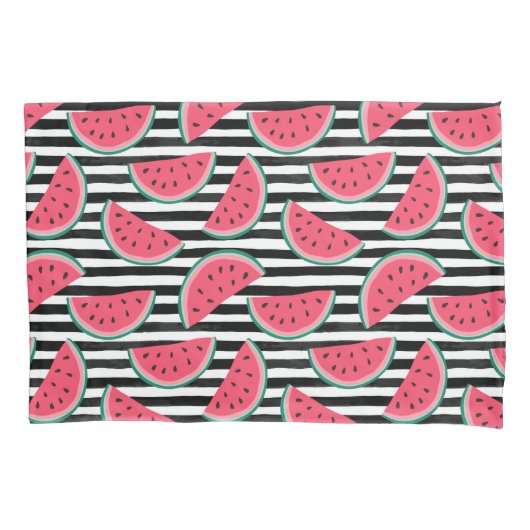 Zoet watermelon op Stripes Black & White Pattern Kussensloop (Voorkant-Links)