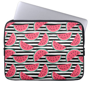 Zoet watermelon op Stripes Black & White Pattern Laptop Sleeve