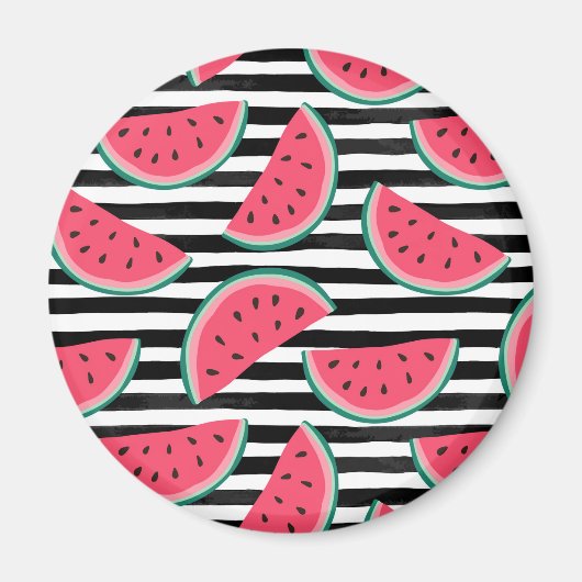 Zoet watermelon op Stripes Black & White Pattern Magneet (Voorkant)