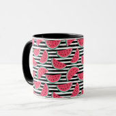 Zoet watermelon op Stripes Black & White Pattern Mok (Voorkant links)