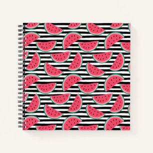 Zoet watermelon op Stripes Black & White Pattern Notitieboek