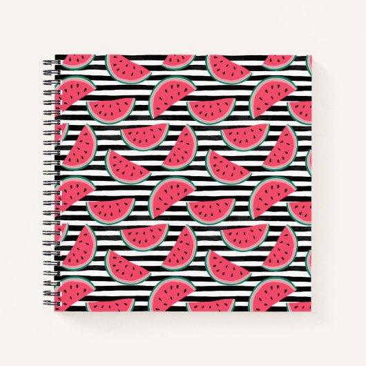 Zoet watermelon op Stripes Black & White Pattern Notitieboek (Voorkant)