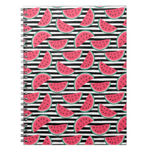 Zoet watermelon op Stripes Black & White Pattern Notitieboek