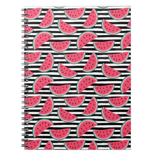 Zoet watermelon op Stripes Black & White Pattern Notitieboek (Voorkant)