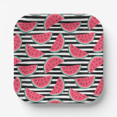 Zoet watermelon op Stripes Black & White Pattern Papieren Bordje (Voorkant)
