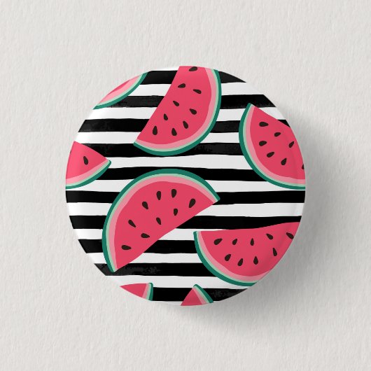 Zoet watermelon op Stripes Black & White Pattern Ronde Button 3,2 Cm (Voorkant)